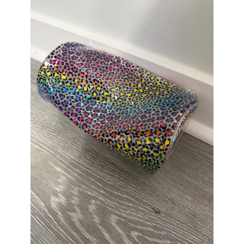 Lisa Frank Rainbow Leopard Print Clear Glitter Barrel Pencil Case Makeup Bag